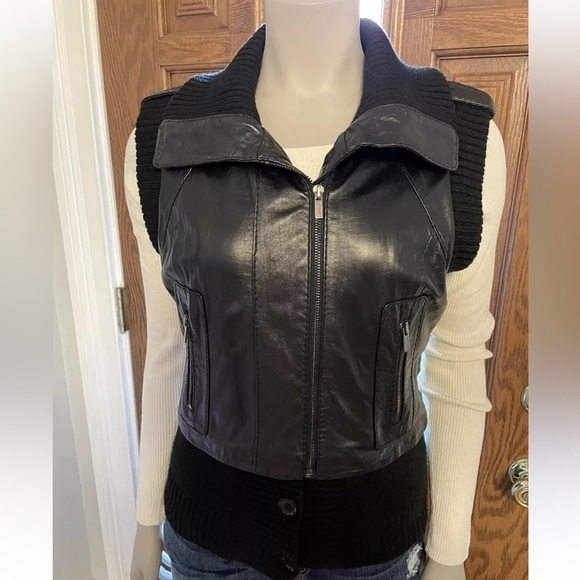 EUC BCBG Viggo Black Leather and Knit Vest size medium - Picture 5 of 15